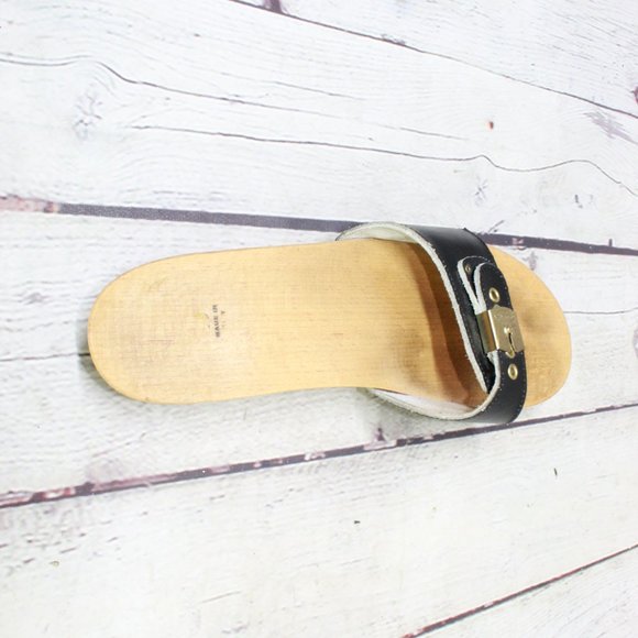 Dr Scholls Black Leather Slip On Buckle Single Strap Slide Sandals Size 6.5 - Picture 8 of 9